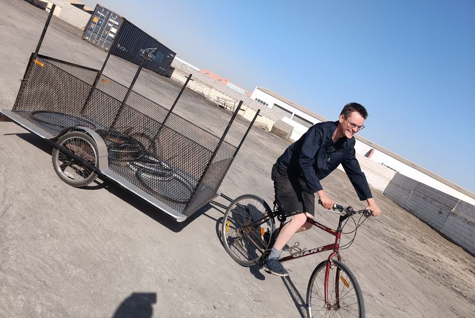 Testfahrt mit dem Trash-Collection-Bicycle-Trailer